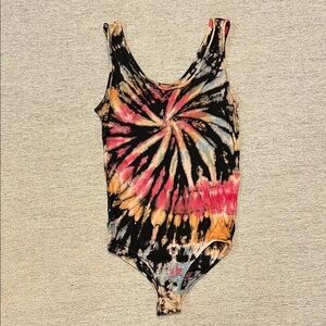Aqua Black Tie-Dye Tank Bodysuit‎ with Pink & Orange